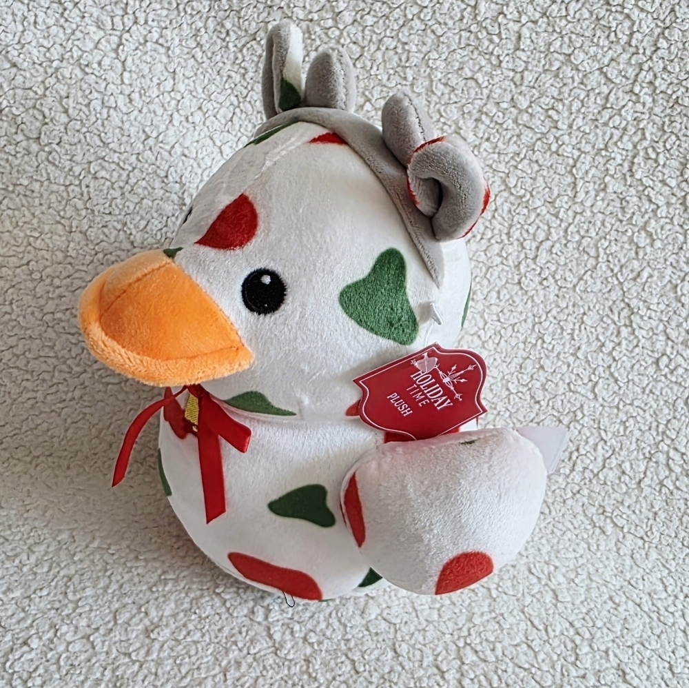 New Holiday Time 2025 Quackerz Ducky Christmas Plush Toy With red & green Spots